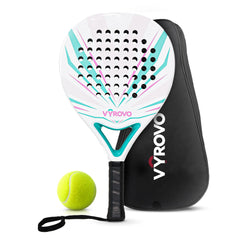 Vyrovo racket front view showing round head and balanced design for improved control