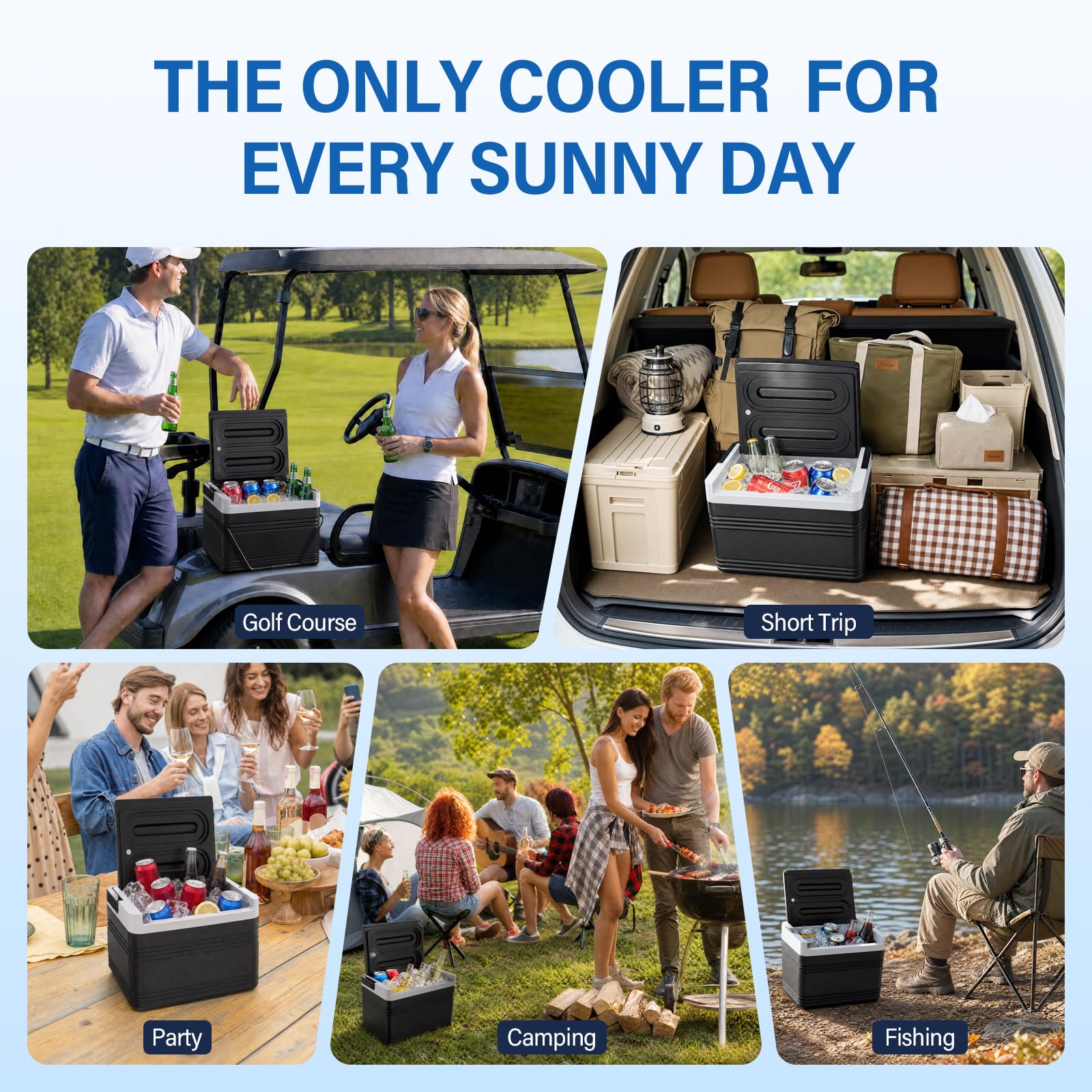 VYYOKMU cooler in golf course setting showing convenient on-course refreshment