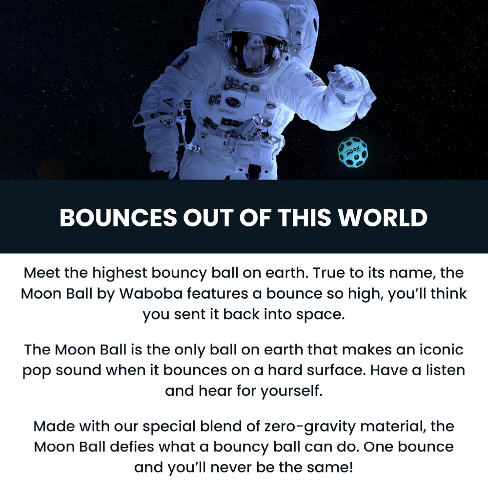 Waboba Moon Ball held in a hand showing compact size and portable play benefit