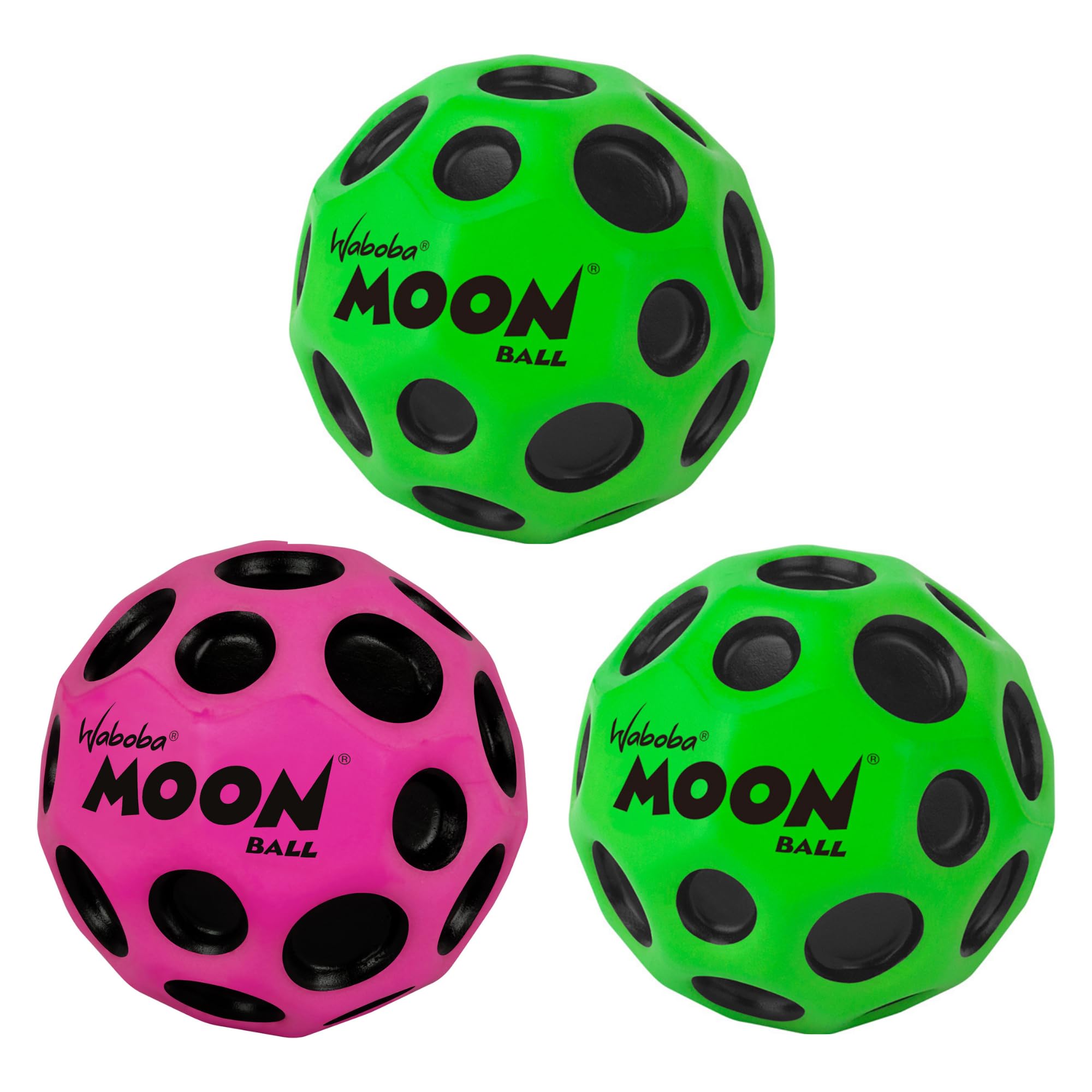 Waboba Moon Balls bouncing on pavement showing high pop and dramatic motion benefit