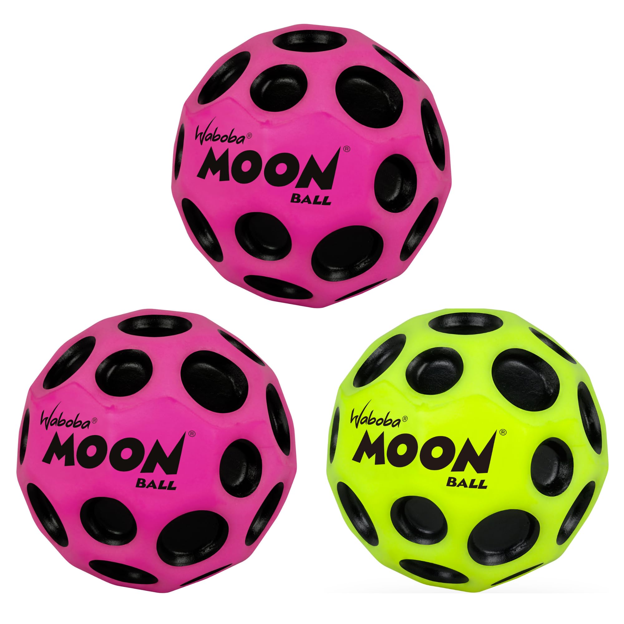 Waboba Moon Balls color assortment in backyard scene showing group-play appeal benefit