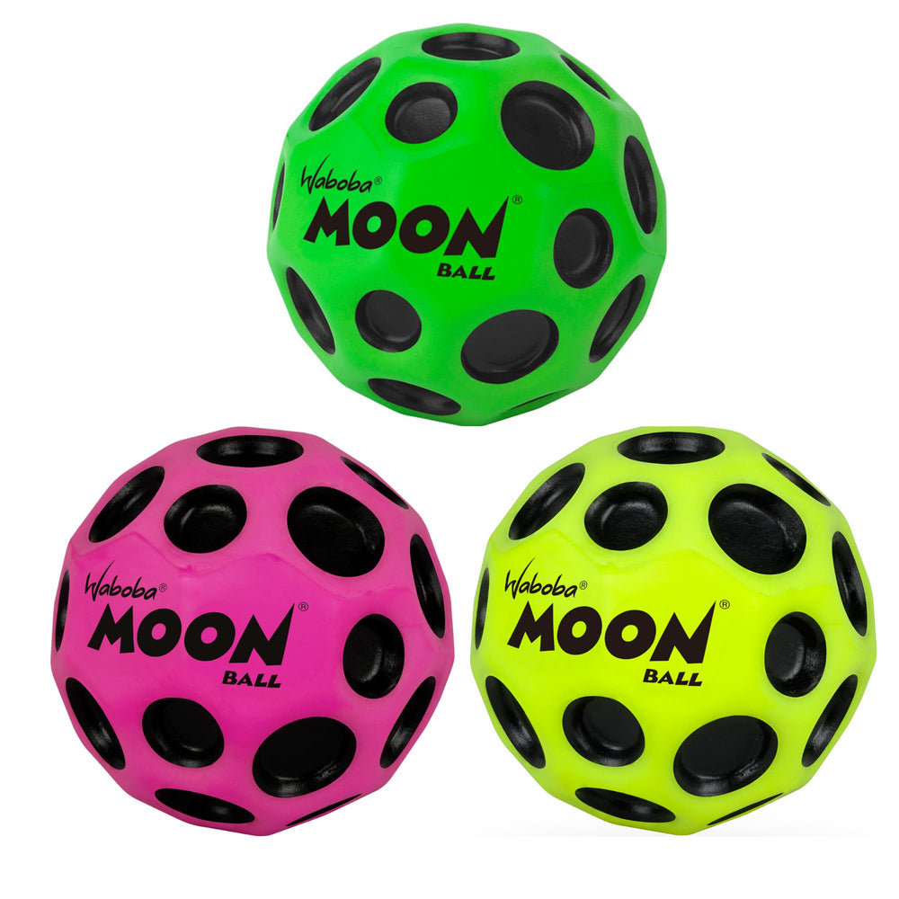 Waboba Moon Balls packaging and label detail showing set of three convenience benefit
