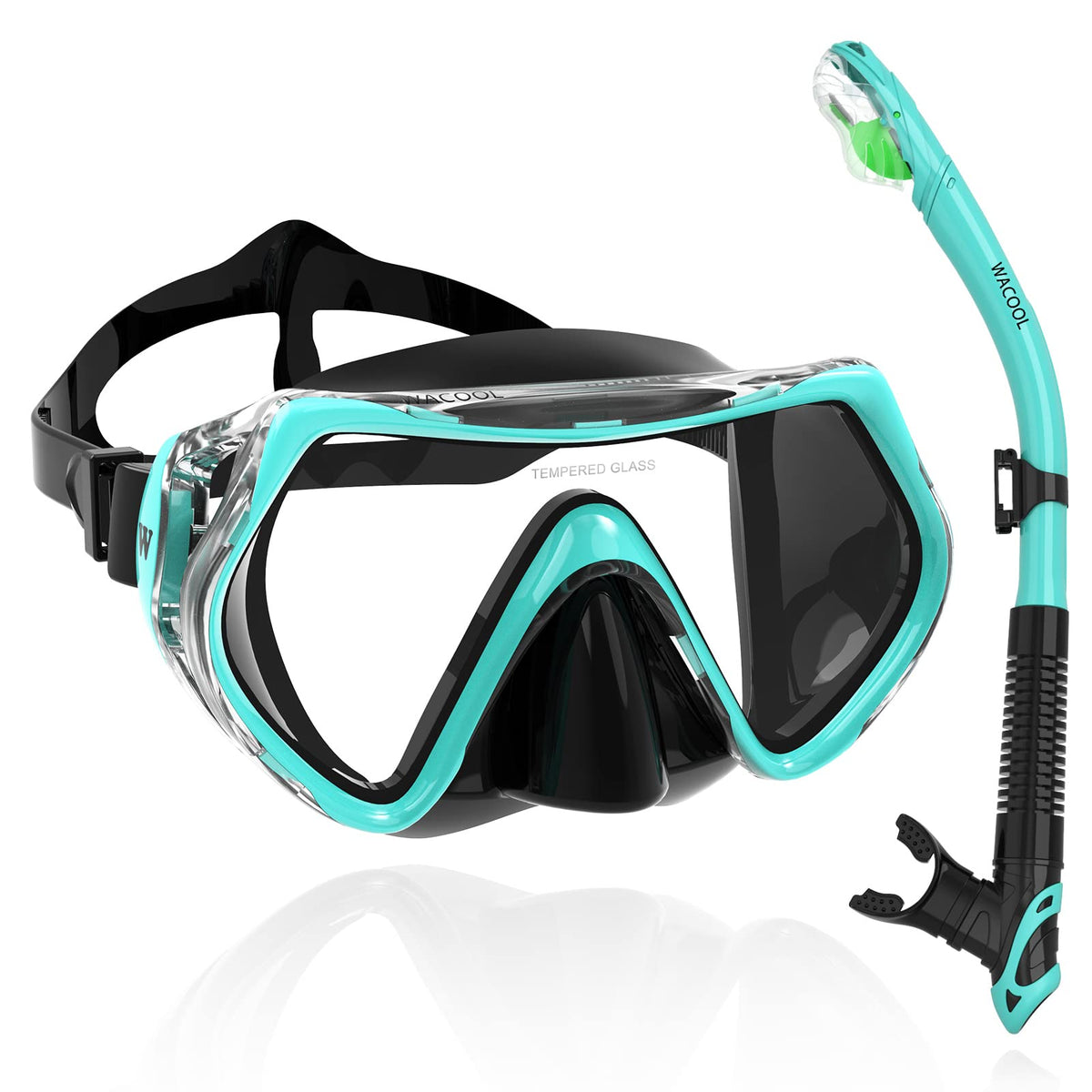 WACOOL front view of packaged kit showing complete snorkel set and benefit clear setup