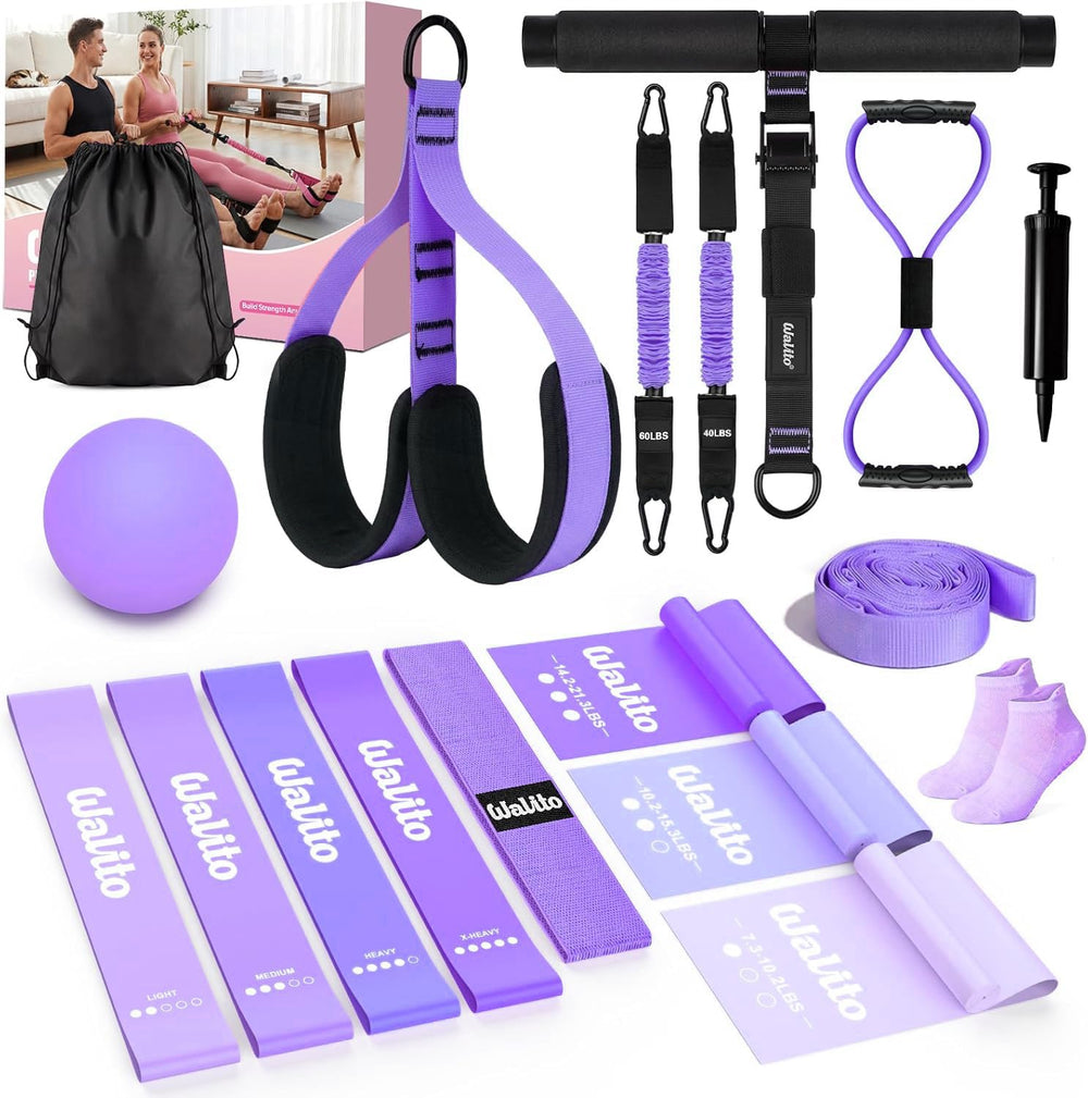 WALITO resistance bands front kit with handles and anchor, shows versatile full-body training