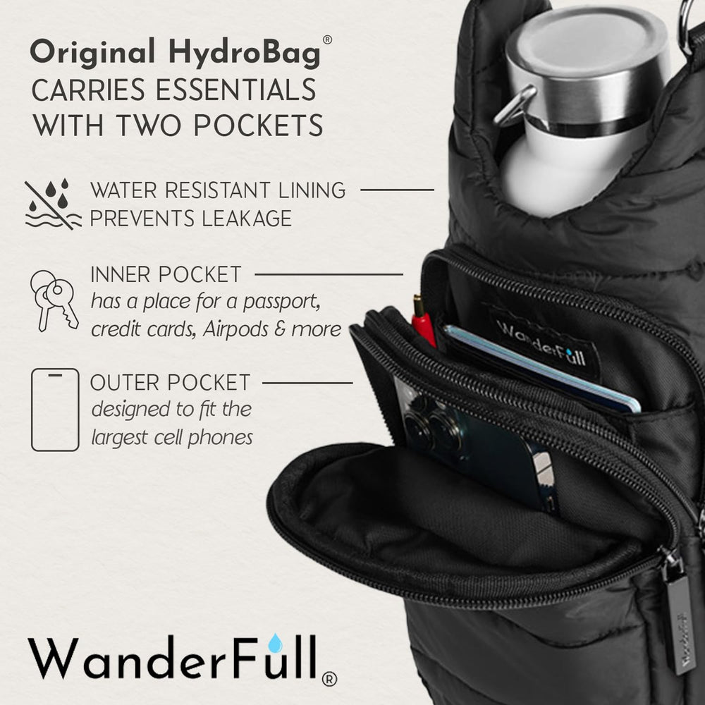 Model wearing WanderFull HydroBag crossbody demonstrating hands-free convenience and comfortable carry