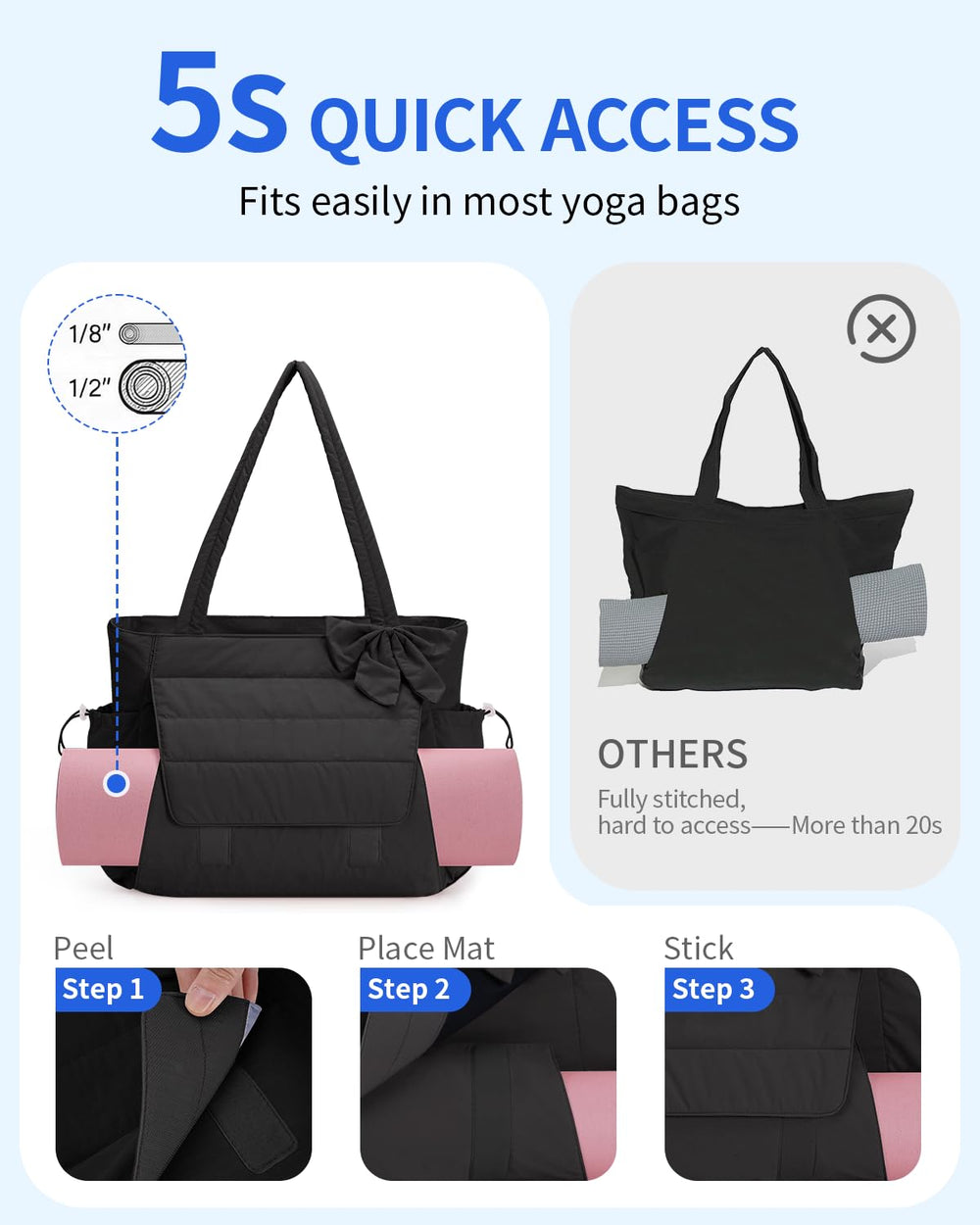 Wandering Nature adjustable hook-and-loop yoga mat pocket securing mat quickly and preventing slippage