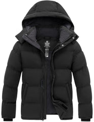 wantdo front view black jacket showing insulated warmth and sleek style