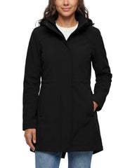 wantdo front view of long black jacket showing sleek protective silhouette and warmth