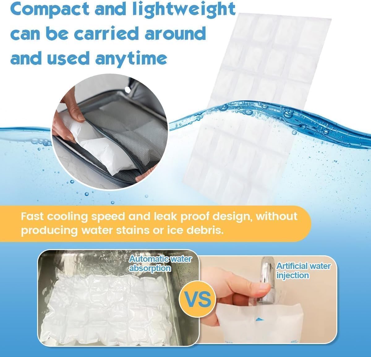 WAQIWARON ice sheet next to water bottle showing compact scale