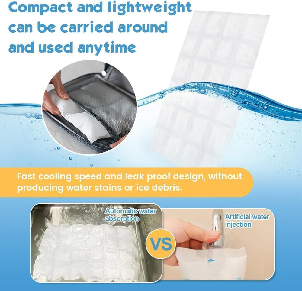 WAQIWARON ice sheet next to water bottle showing compact scale