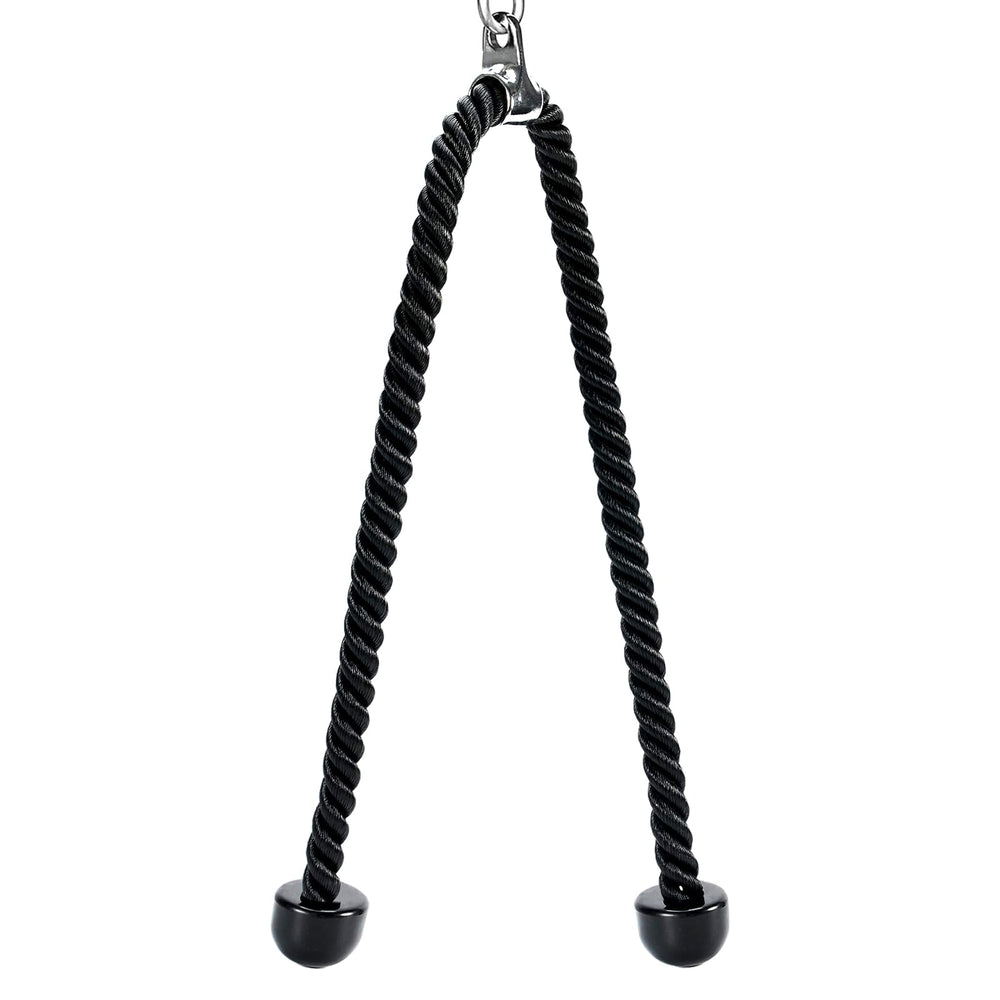 Warmroom front view of the 55-inch tricep rope showing full length and handles for versatile workouts