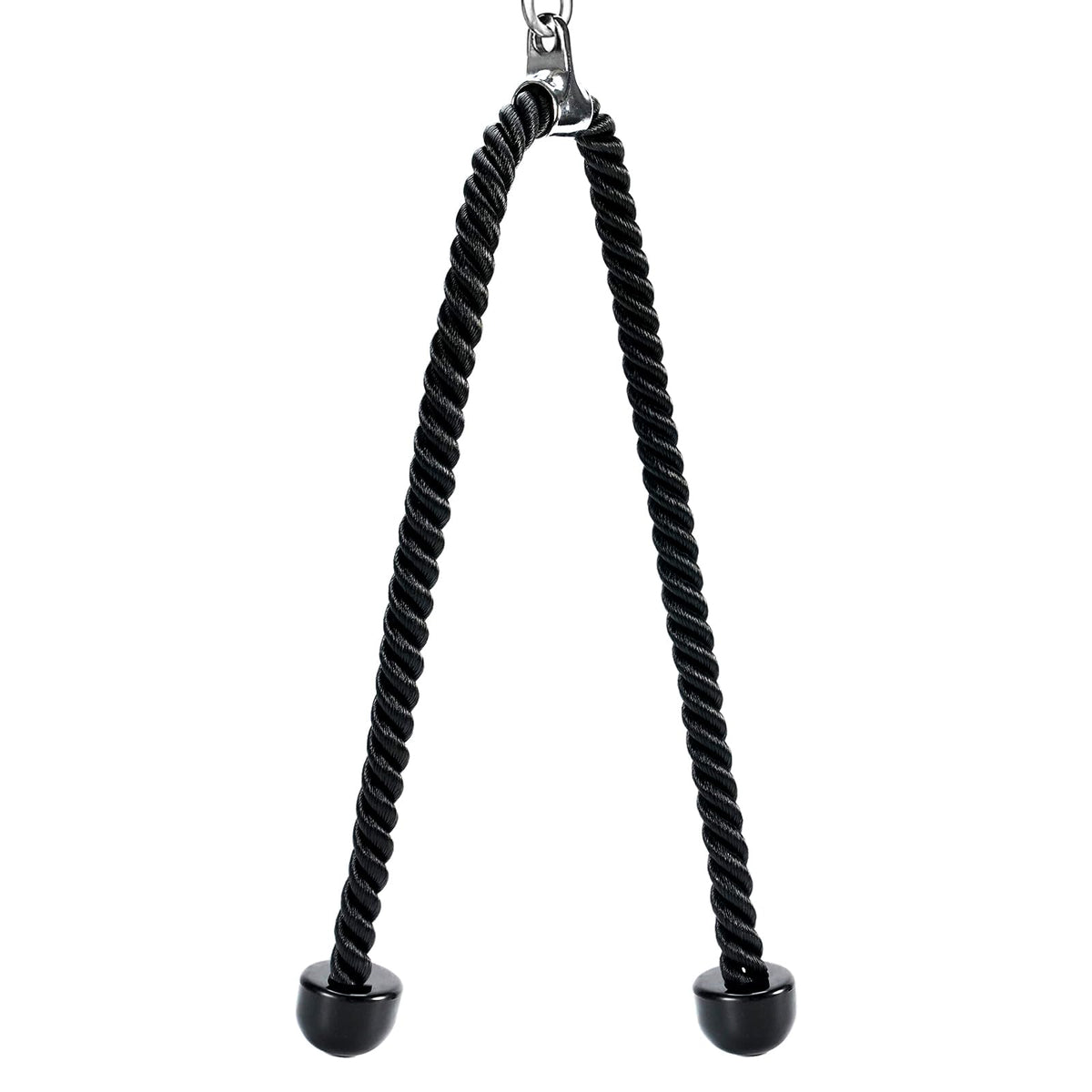 Warmroom front view of the 55-inch tricep rope showing full length and handles for versatile workouts