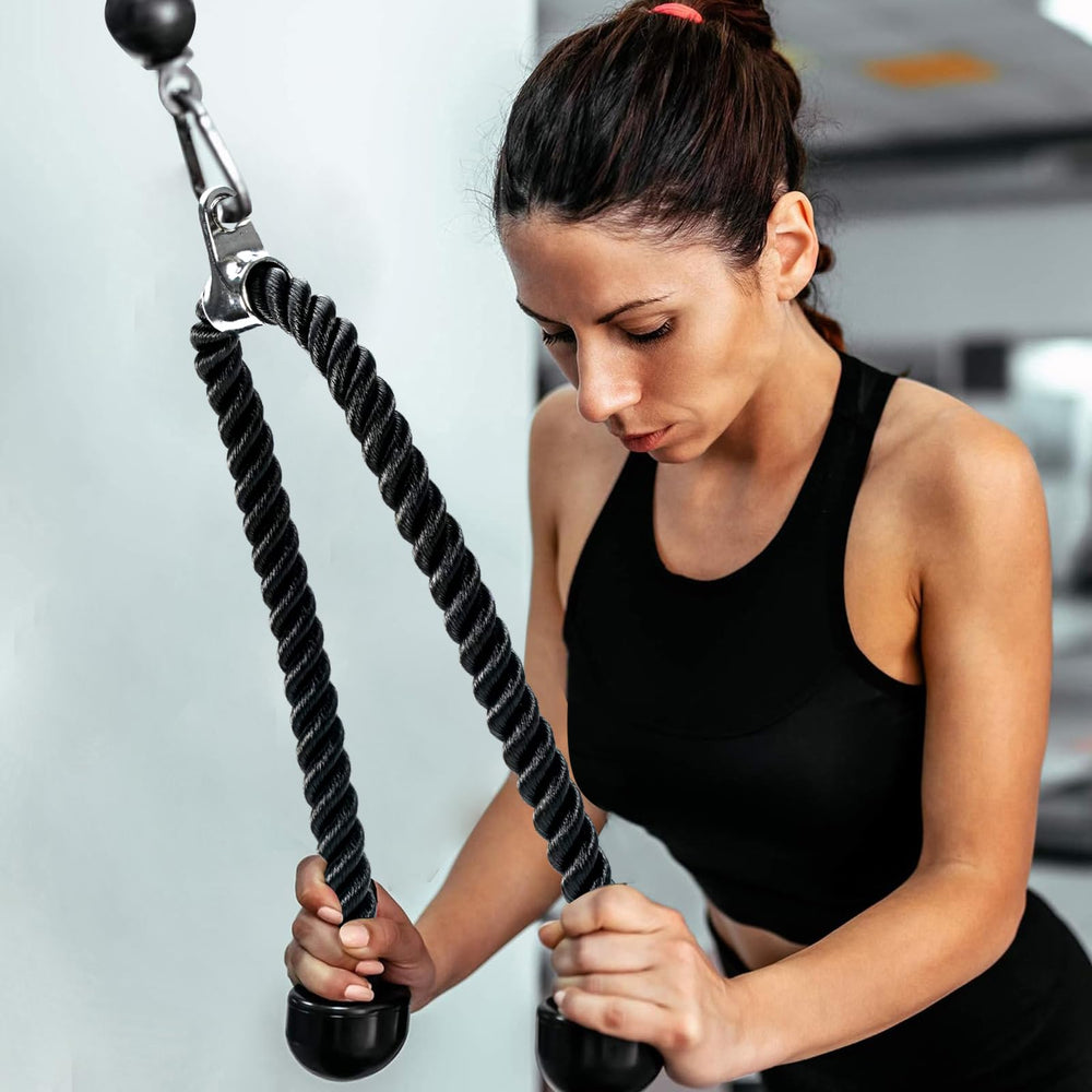 Warmroom rope hanging on a home gym cable station illustrating easy install and multi-use benefit