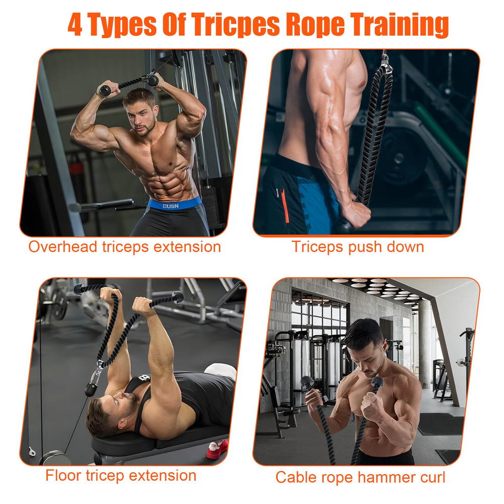 Warmroom rope attached to a cable pulley during a triceps pushdown showcasing exercise use
