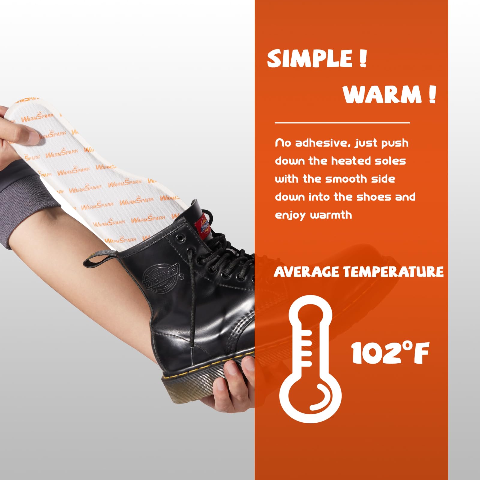WarmSpark insole placed inside shoe demonstrating hands-free warmth