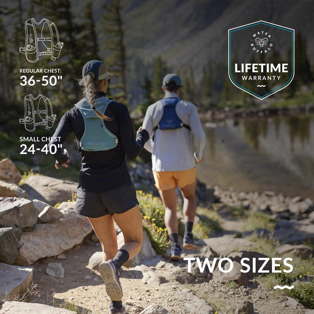Water Buffalo vest worn by runner on trail enhancing hydration and visibility