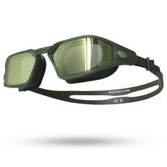 WATER TIME front view of green goggles showing comfortable large frame and seal
