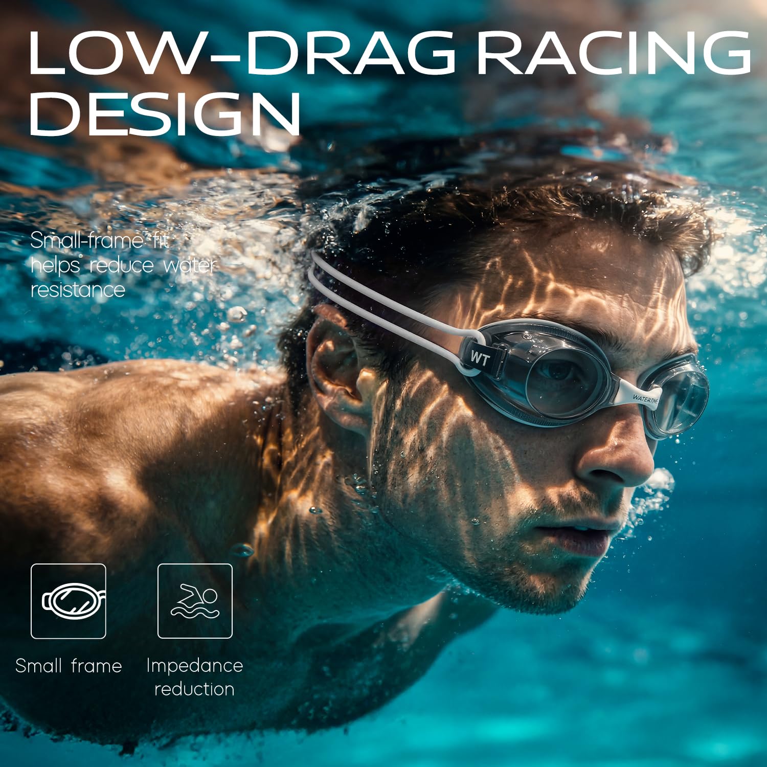 WATER TIME gasket seal detail demonstrating secure no-leak fit for confident swims