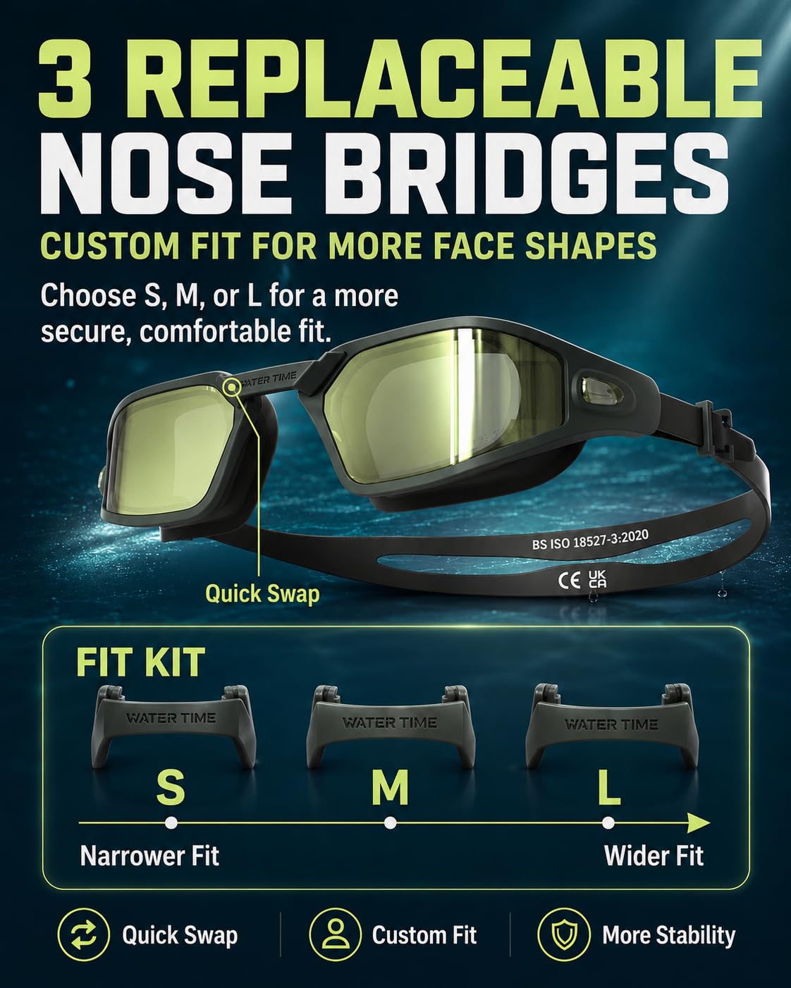 WATER TIME goggles in outdoor pool setting reducing glare and UV exposure