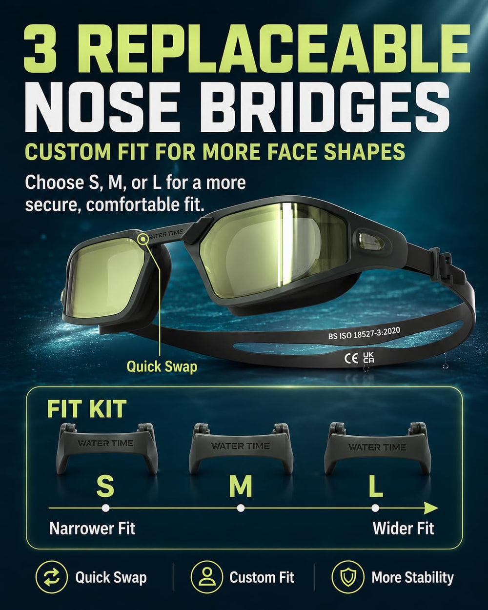WATER TIME goggles in outdoor pool setting reducing glare and UV exposure