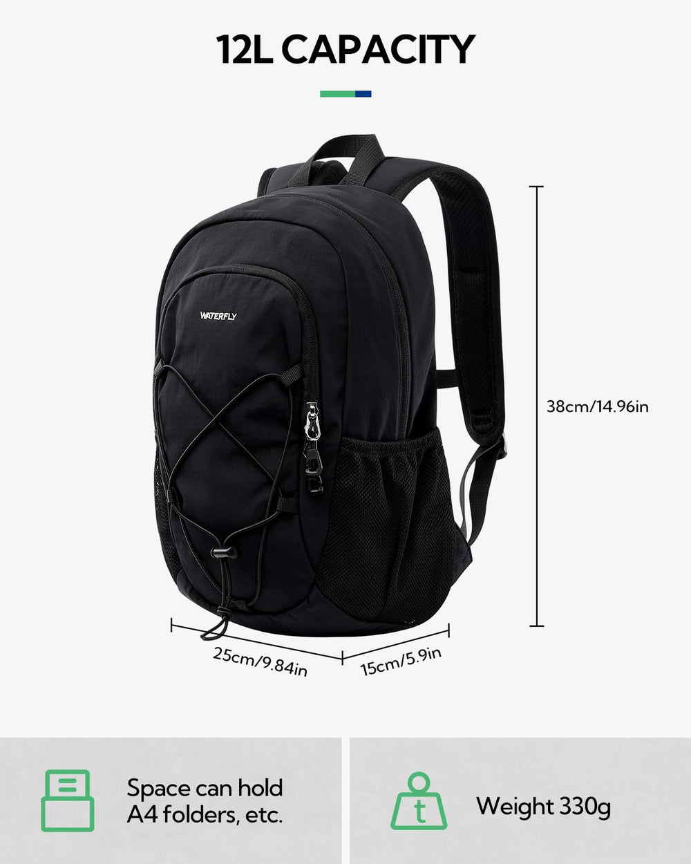 WATERFLY side profile with bottle pocket for quick hydration access
