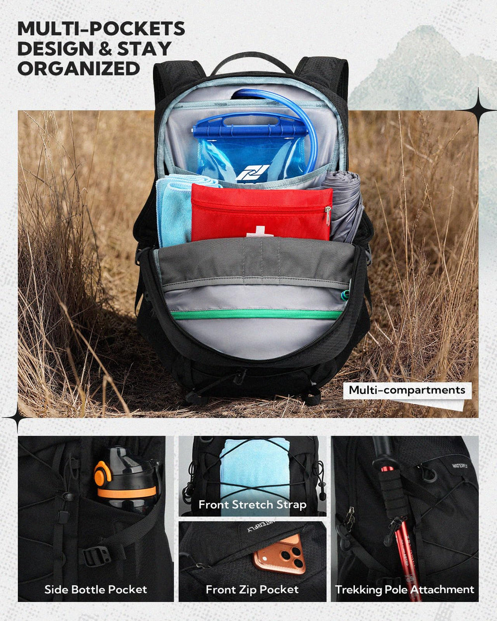 WATERFLY pack on scale illustrating its lightweight 620g carry weight