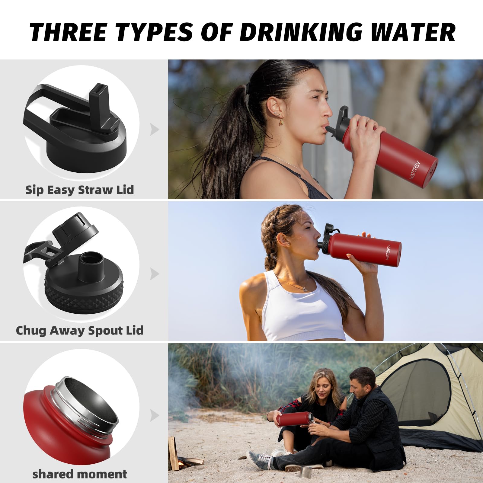WATERSY straw spout lid detail for easy hands-free sipping