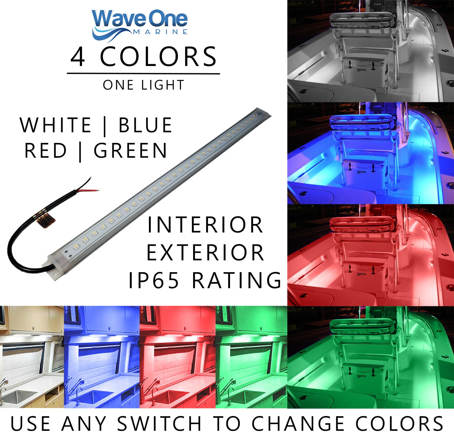 Wave One Marine close-up of LED lens and housing, highlights marine-grade build quality