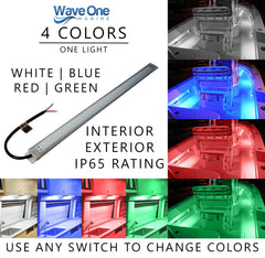 Wave One Marine close-up of LED lens and housing, highlights marine-grade build quality