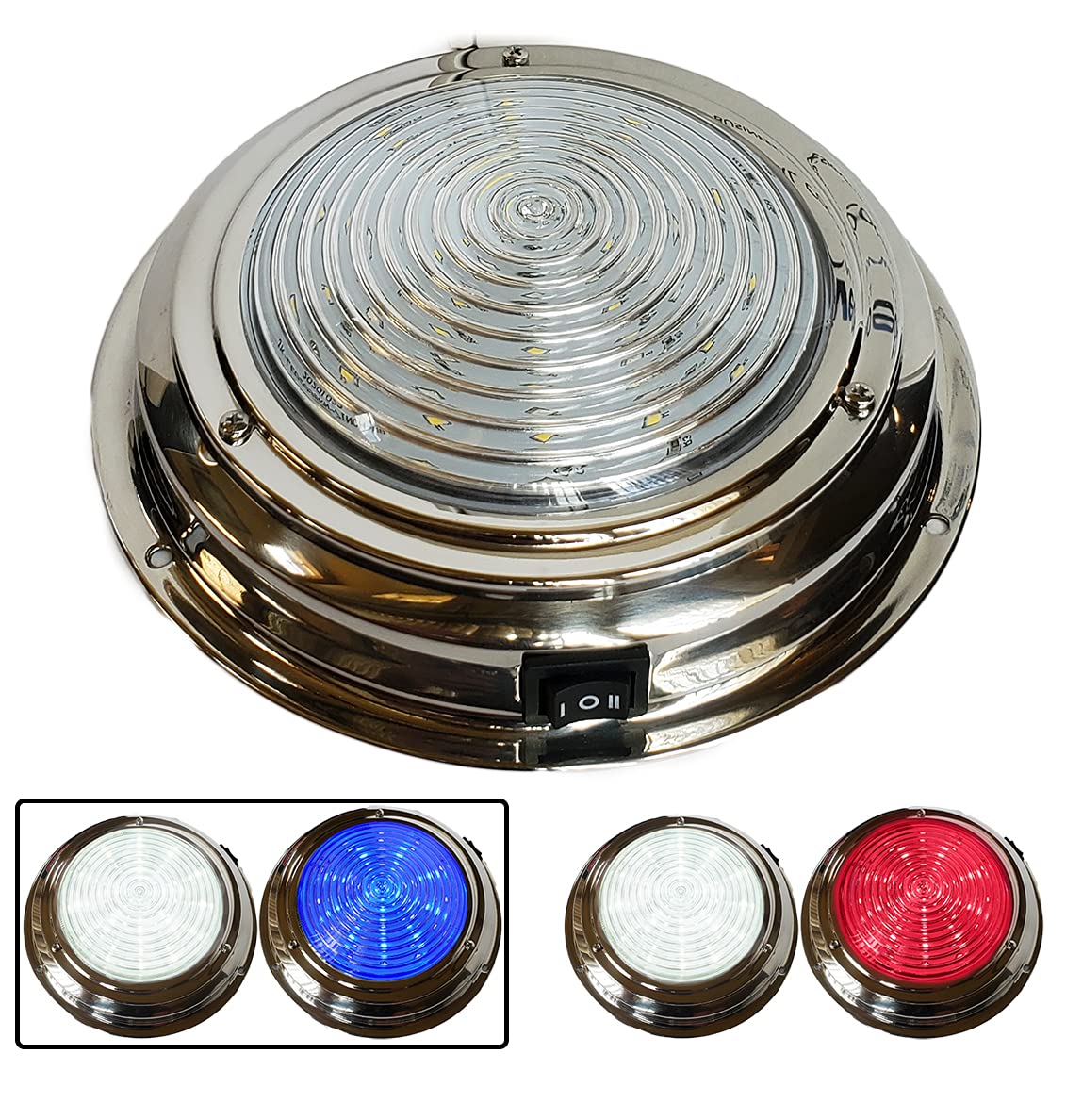 Wave One Marine front view stainless dome light showing polished finish and mounting benefit