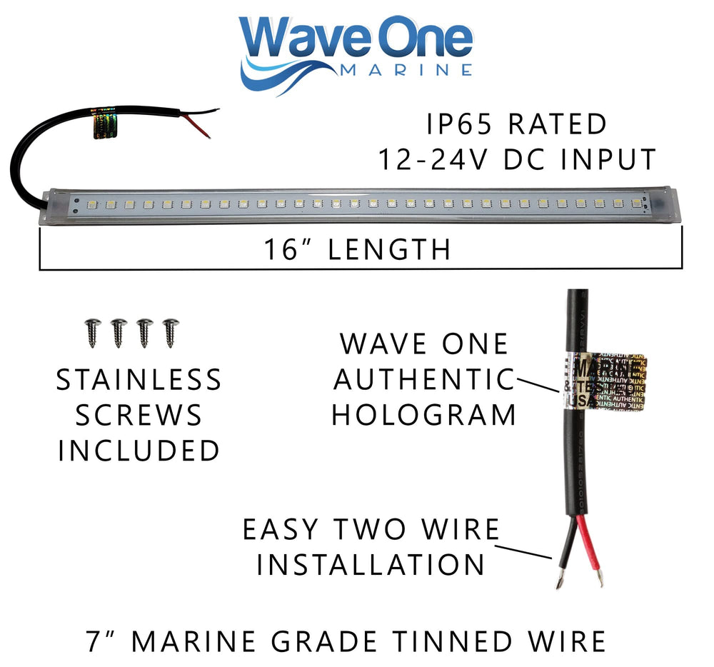 Wave One Marine next to ruler for scale, illustrates compact 16 inch size advantage