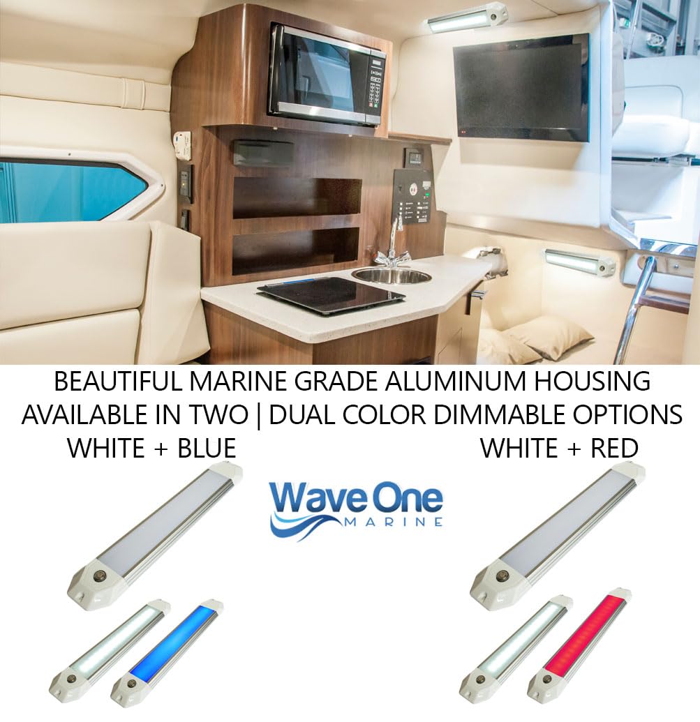 Wave One Marine touch dimmer closeup illustrating easy color switching and dim control