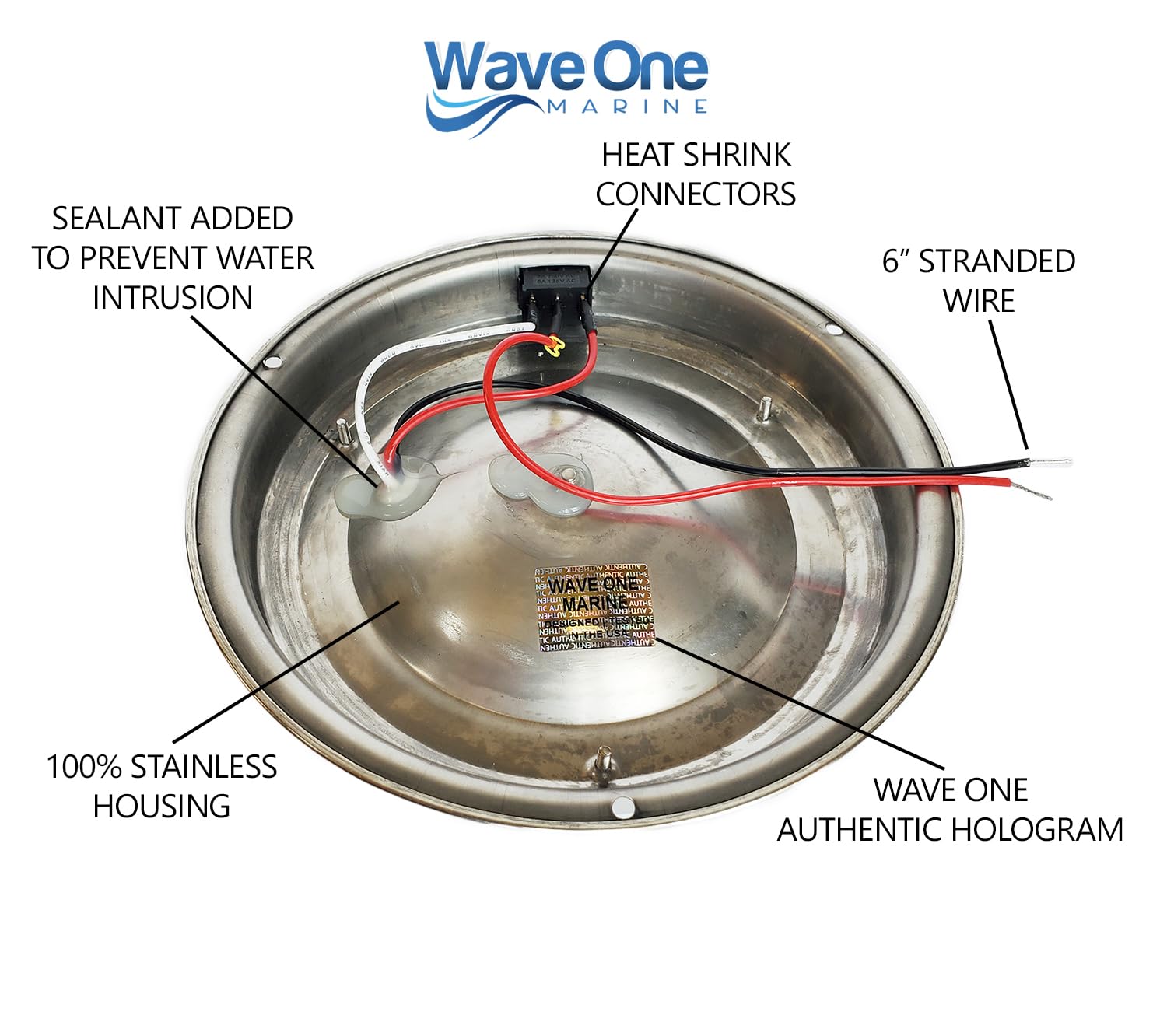 Wave One Marine rear wire entry with sealant highlighting corrosion resistance benefit