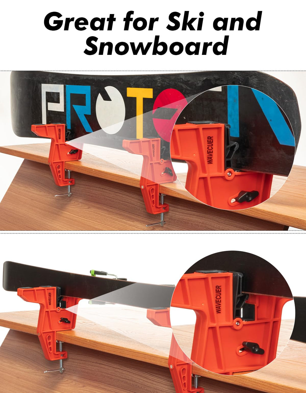 WAVECUER vise clamped to a workbench demonstrating secure table mounting benefit