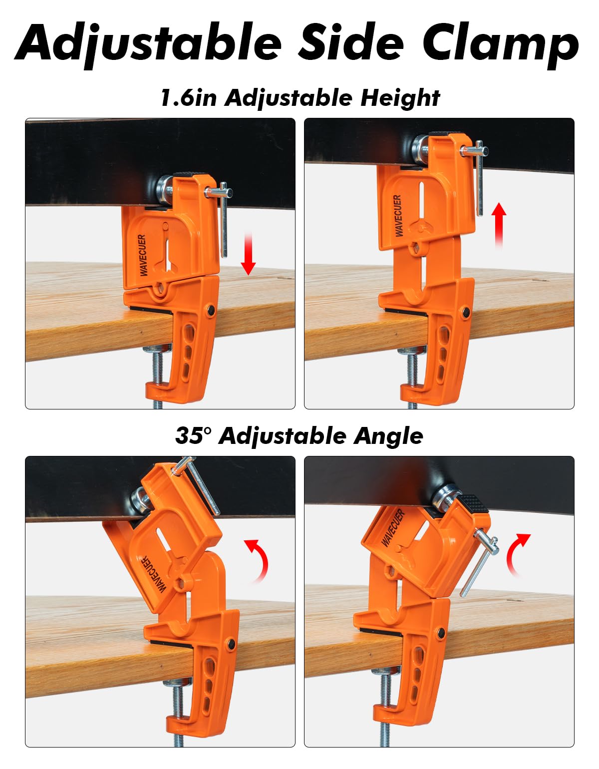 WAVECUER end support tilted for edge tuning showing adjustable angle convenience