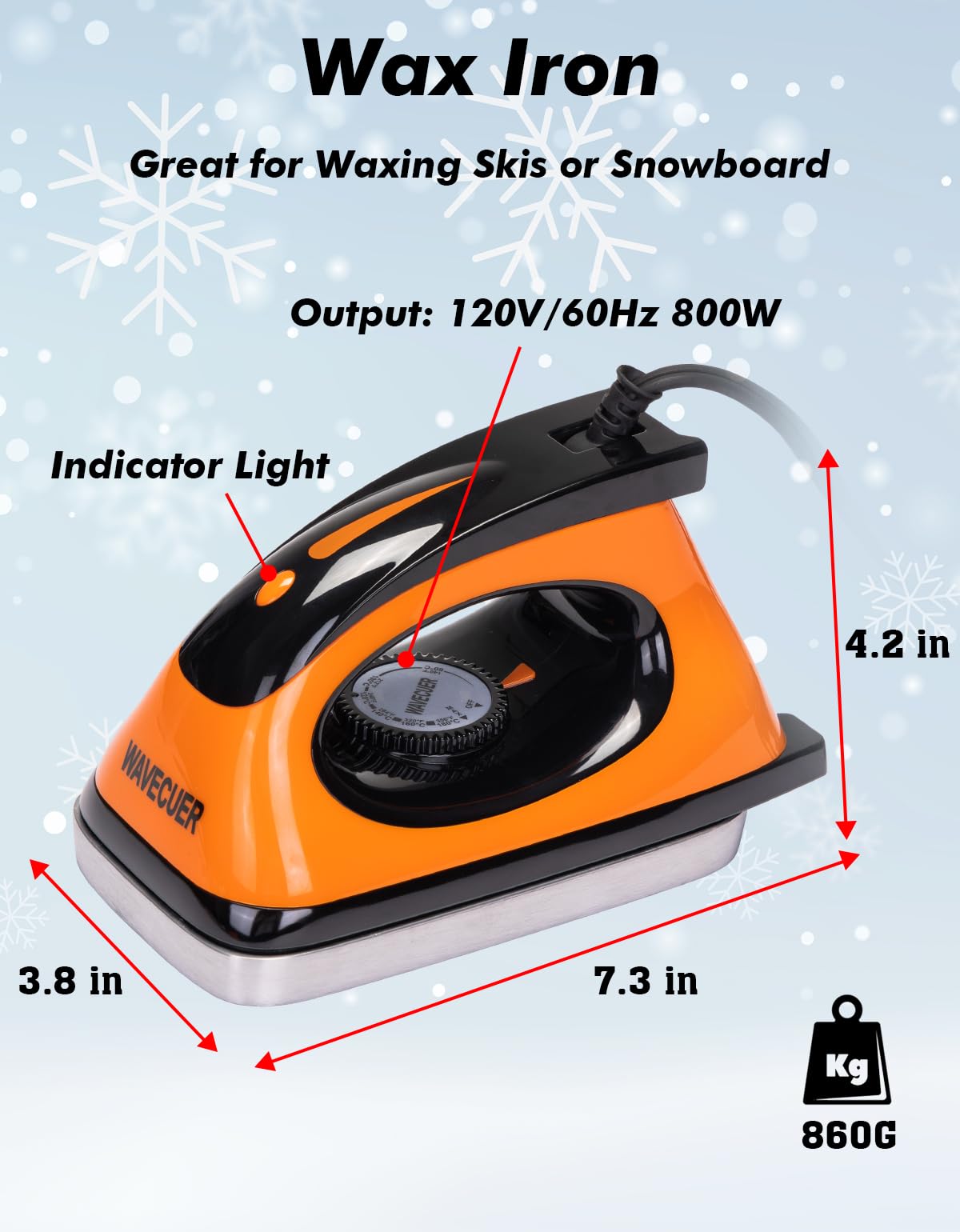 WAVECUER iron soleplate close-up showing even heat for smooth wax application