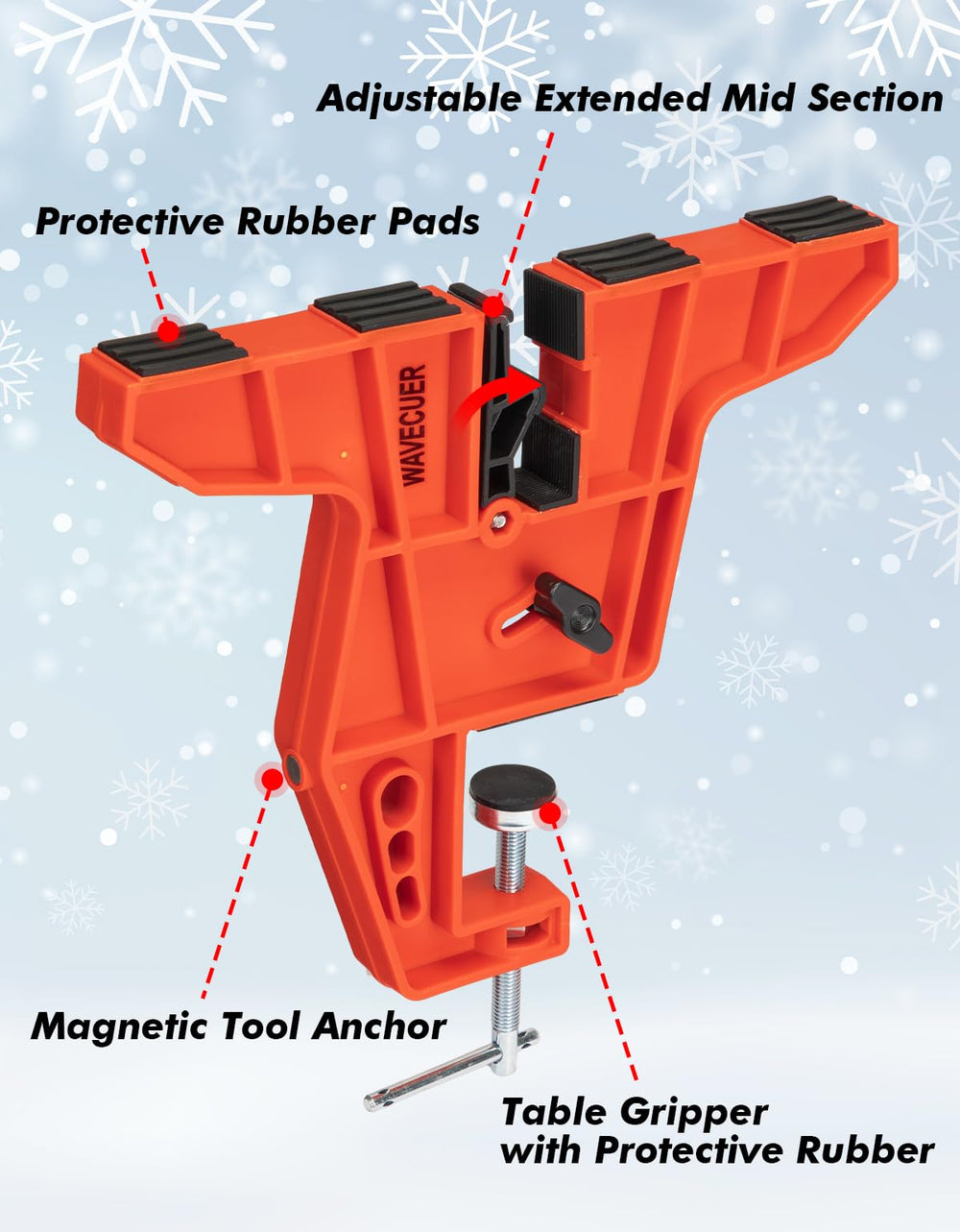 WAVECUER vertical-position holding a snowboard for edge access and easier tuning benefit