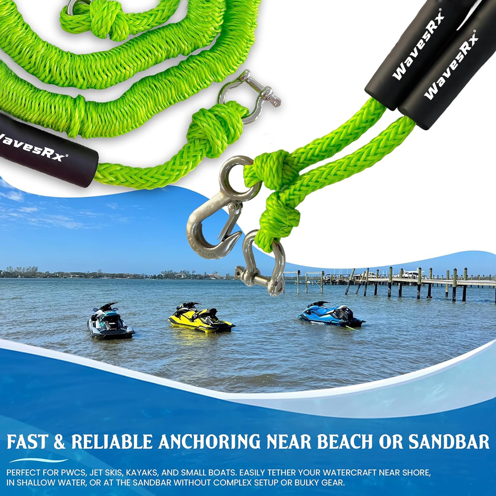 WAVESRX AnchorMate foam sleeve close-up protecting hull from chafe