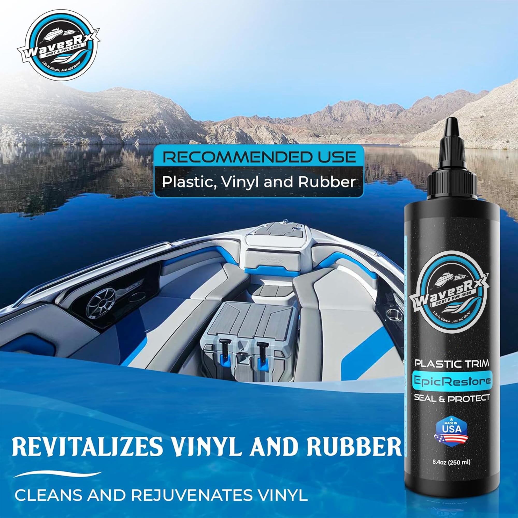 WAVESRX before-and-after boat trim comparison highlighting restored color