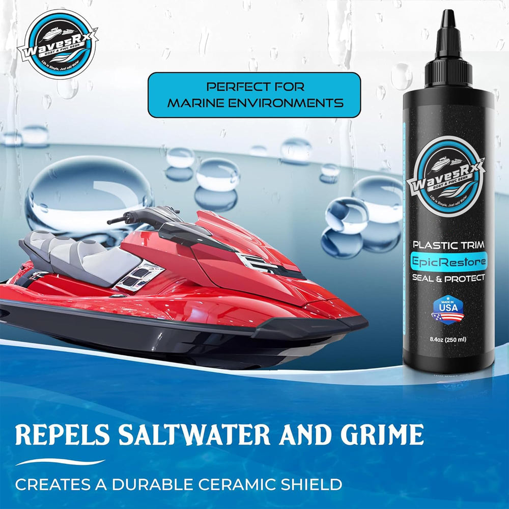 WAVESRX applied to boat seat vinyl demonstrating cleaner look and durability