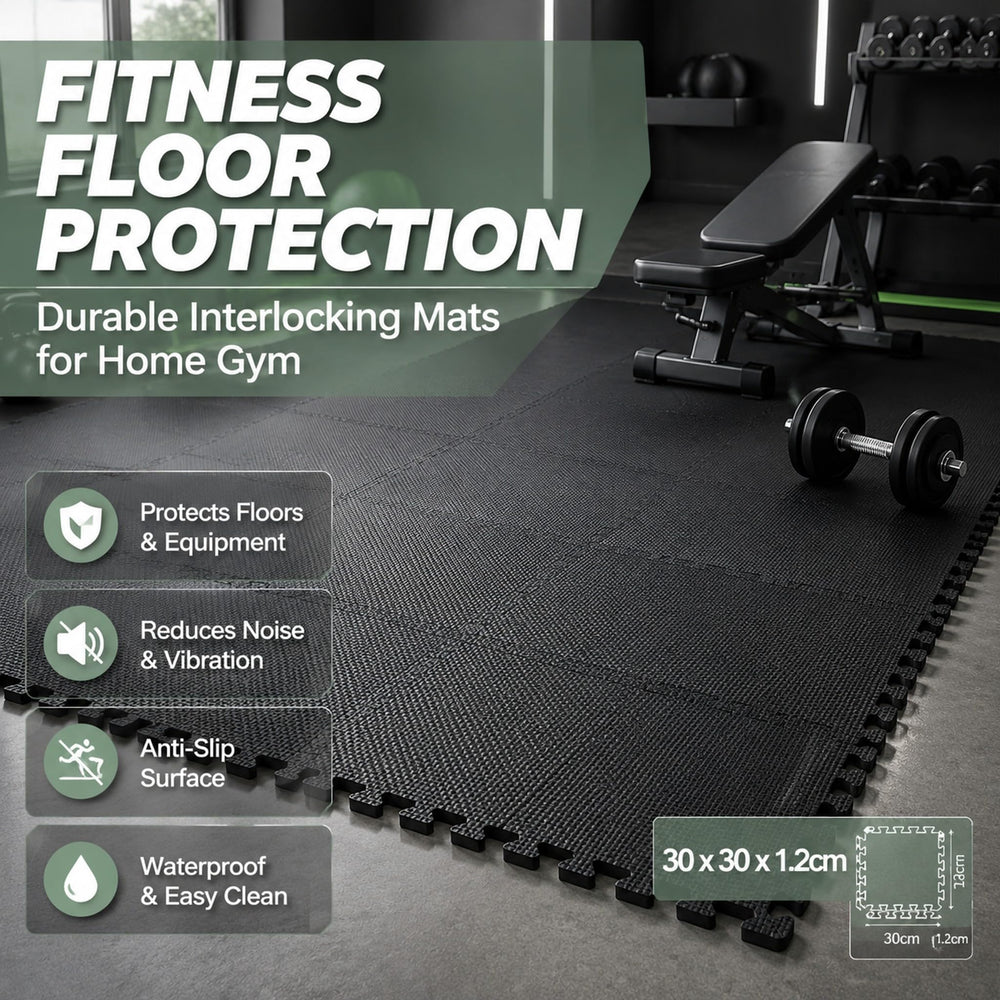 WAWINY assembled 20 sq ft floor in a home gym showing protective coverage benefit