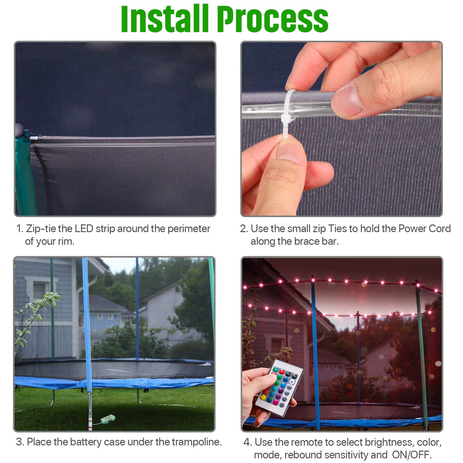 Waybelive lights installed on a 12ft trampoline rim showing improved visibility