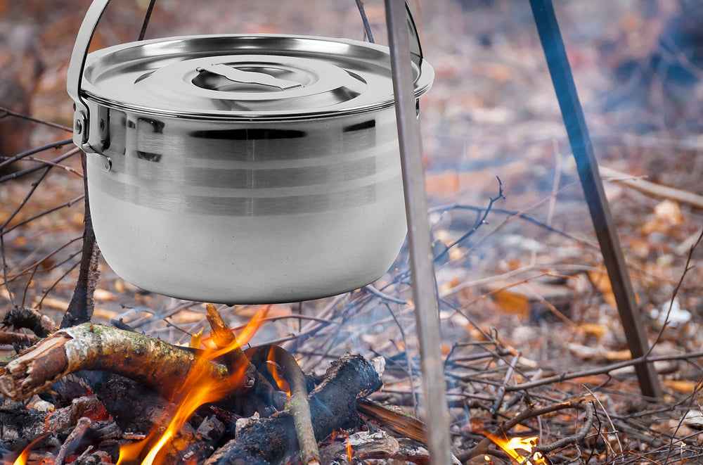 Wealers medium pot simmering over a small campfire for reliable outdoor cooking