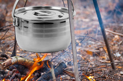 Wealers medium pot simmering over a small campfire for reliable outdoor cooking