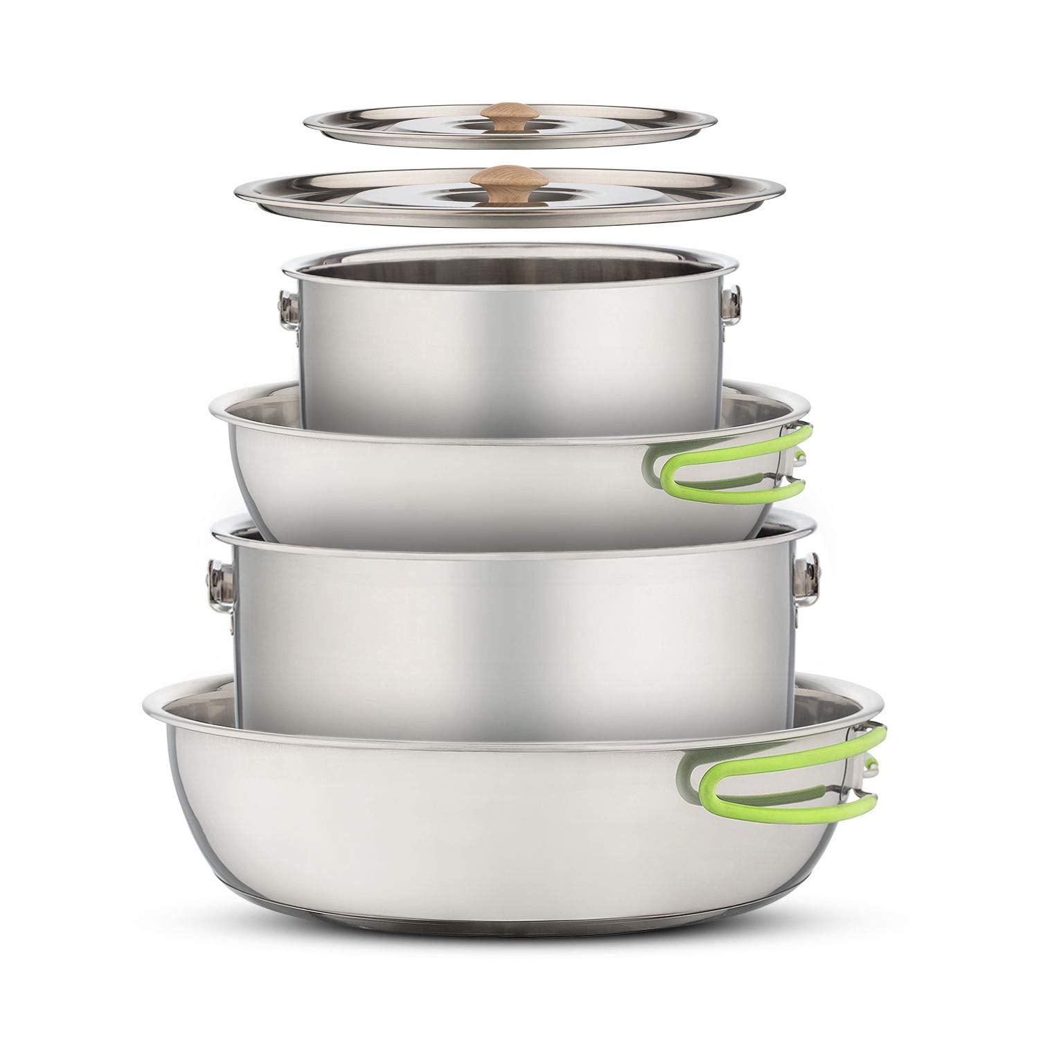 Wealers stacked pots nested in each other, saves packing space
