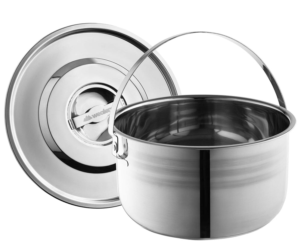Wealers stacked pots nested inside the largest pot for compact storage benefit