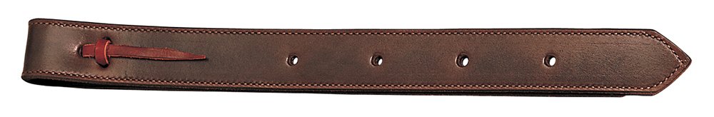 Weaver Equine doubled stitched off billet front view showing dark chocolate leather and burgundy latigo tie for durable fit