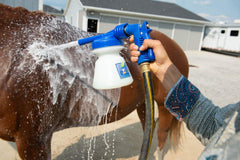 Weaver Equine concentrate bottle beside measuring cup showing yield and economical benefit