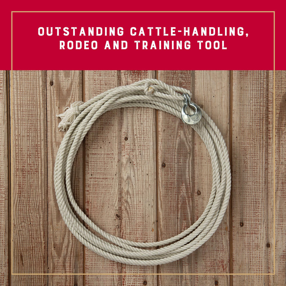 Weaver Equine rope laid beside a ruler showing 30-foot scale for size and suitability