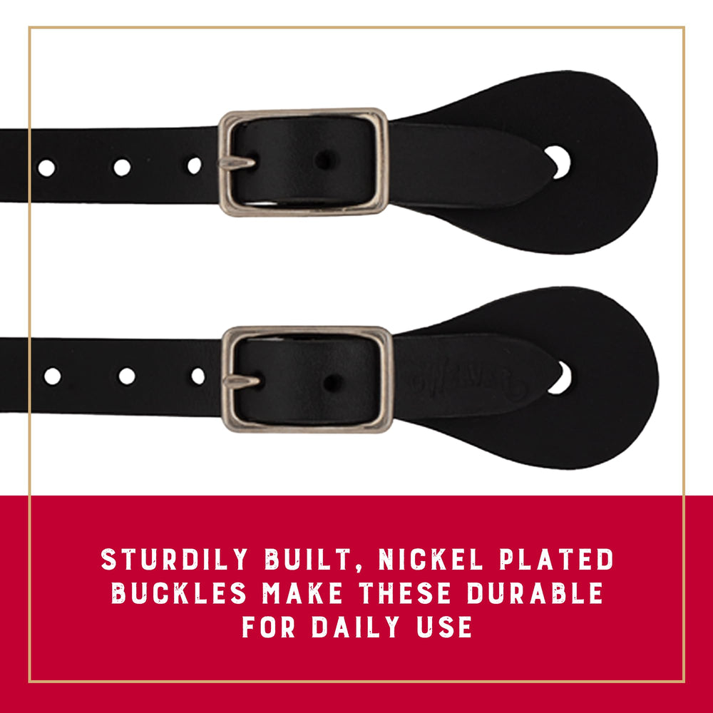 Weaver Equine spur straps on boot demonstrating proper fit and comfort